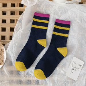 4 Pair Cotton Blend Stripe Stylish Crew Socks - MoSocks