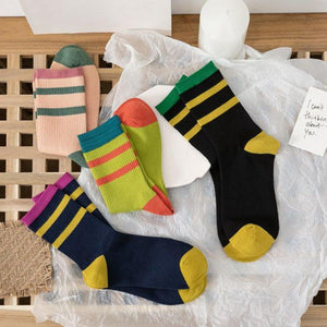 4 Pair Cotton Blend Stripe Stylish Crew Socks - MoSocks