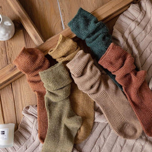 Mid Calf Thermal Solid Color Wool Blend Crew Socks - MoSocks