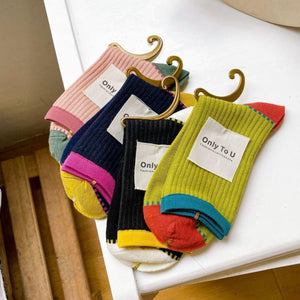 4 Pair Cotton Blend Patchwork Stylish Crew Socks - MoSocks