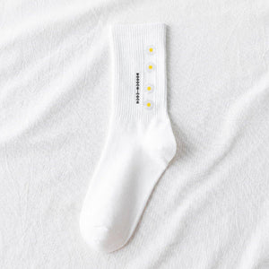 Daisy Print Cotton Blend Comfy Crew Socks - MoSocks