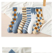 Load image into Gallery viewer, 6-pair Blue White Cotton Blend Stylish Socks - MoSocks
