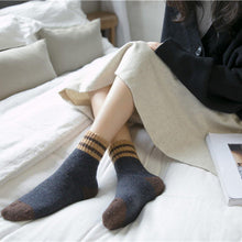 Load image into Gallery viewer, 5 Pair Two Stripe Patchwork Wool Warm Soft Comfy Boot Socks - MoSocks
