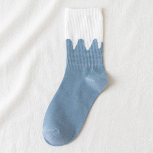 6-pair Blue White Cotton Blend Stylish Socks - MoSocks