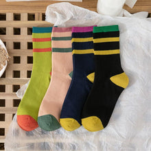 Load image into Gallery viewer, 4 Pair Cotton Blend Stripe Stylish Crew Socks - MoSocks
