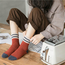 Load image into Gallery viewer, 5 Pair Two Stripe Patchwork Wool Warm Soft Comfy Boot Socks - MoSocks
