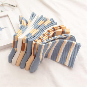 6-pair Blue White Cotton Blend Stylish Socks - MoSocks