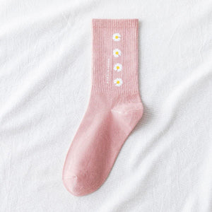 Daisy Print Cotton Blend Comfy Crew Socks - MoSocks