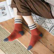 Load image into Gallery viewer, 5 Pair Two Stripe Patchwork Wool Warm Soft Comfy Boot Socks - MoSocks
