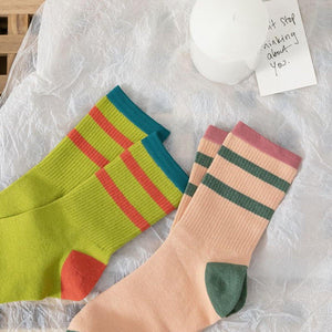 4 Pair Cotton Blend Stripe Stylish Crew Socks - MoSocks