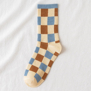 6-pair Blue White Cotton Blend Stylish Socks - MoSocks