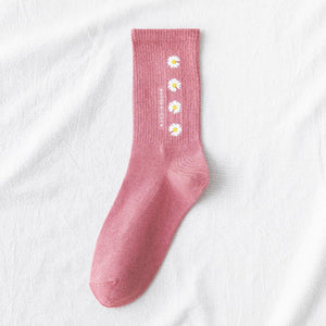 Daisy Print Cotton Blend Comfy Crew Socks - MoSocks
