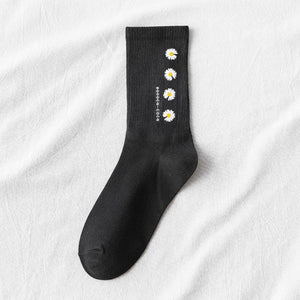 Daisy Print Cotton Blend Comfy Crew Socks - MoSocks