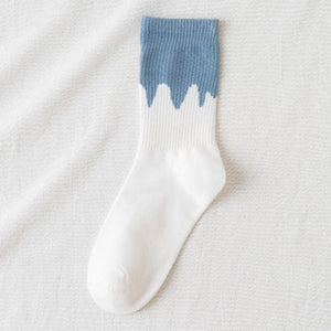 6-pair Blue White Cotton Blend Stylish Socks - MoSocks