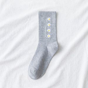 Daisy Print Cotton Blend Comfy Crew Socks - MoSocks