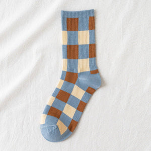 6-pair Blue White Cotton Blend Stylish Socks - MoSocks