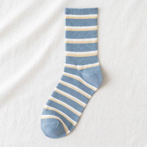 6-pair Blue White Cotton Blend Stylish Socks - MoSocks