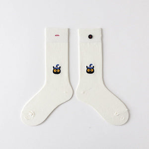 5 Pair Cartoon Embroidery Cotton Blend Crew Socks - MoSocks