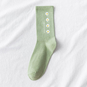 Daisy Print Cotton Blend Comfy Crew Socks - MoSocks