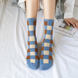 6-pair Blue White Cotton Blend Stylish Socks - MoSocks