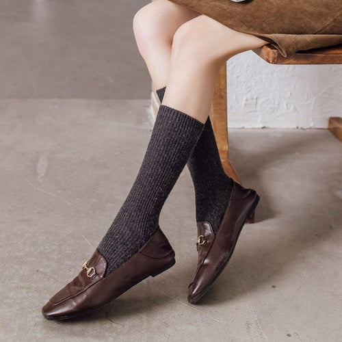 Mid Calf Thermal Solid Color Wool Blend Crew Socks - MoSocks