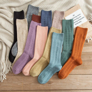 Solid Color Twist Angora Blend Thin Crew Socks - MoSocks