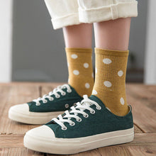 Load image into Gallery viewer, 5 Pair White Polka Dot Cotton Blend Crew Socks - MoSocks

