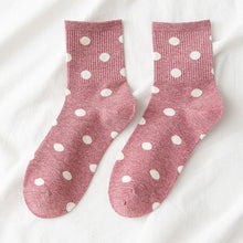 Load image into Gallery viewer, 5 Pair White Polka Dot Cotton Blend Crew Socks - MoSocks
