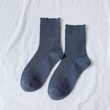 Load image into Gallery viewer, Ruffled Top Solid Color Cotton Crew Socks - MoSocks
