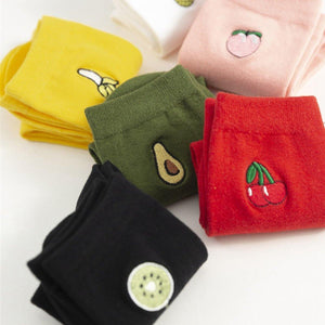 Fruit Embroidery Cotton Blend Crew Socks - MoSocks