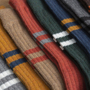 2 Mid Calf Stripe Wool Blend Stylish Comfy Light Socks - MoSocks