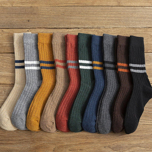 2 Mid Calf Stripe Wool Blend Stylish Comfy Light Socks - MoSocks