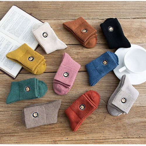 Puppy Mismatch Embroidery Comfy Warm Crew Socks - MoSocks