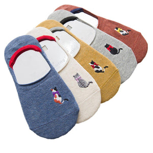 5 Pair Colorful Cat Embroidery NoShow Socks - MoSocks