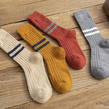 Load image into Gallery viewer, 2 Mid Calf Stripe Wool Blend Stylish Comfy Light Socks - MoSocks
