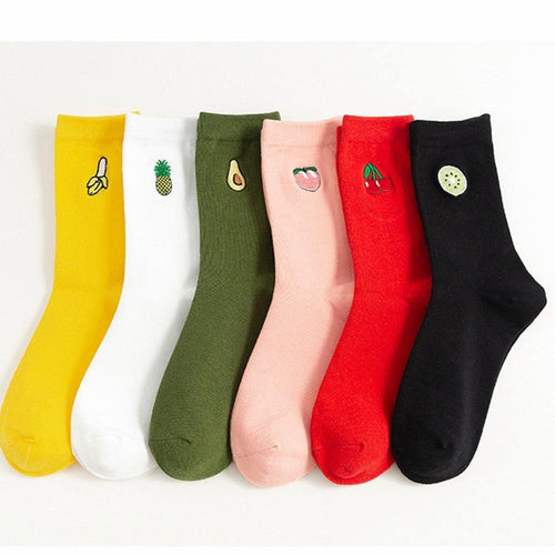 Fruit Embroidery Cotton Blend Crew Socks - MoSocks