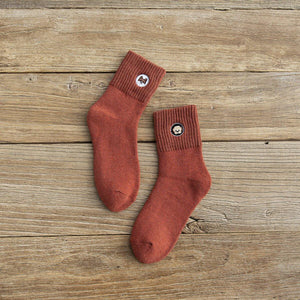 Puppy Mismatch Embroidery Comfy Warm Crew Socks - MoSocks