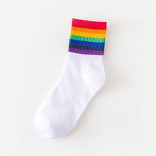 Load image into Gallery viewer, 6 pair Black/White Rainbow Stripes Crew Socks - MoSocks
