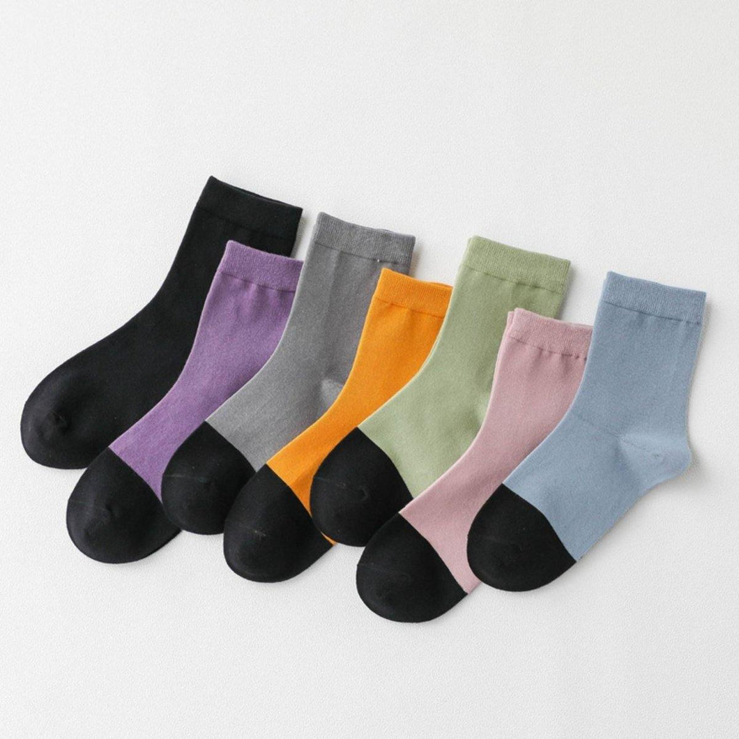 7 Pair Patchwork Cotton Blend Sports Crew Socks - MoSocks
