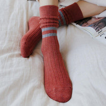 Load image into Gallery viewer, 2 Mid Calf Stripe Wool Blend Stylish Comfy Light Socks - MoSocks
