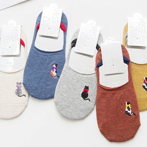 5 Pair Colorful Cat Embroidery NoShow Socks - MoSocks