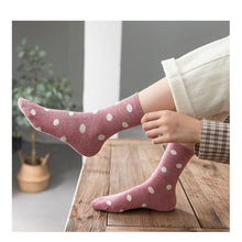 Load image into Gallery viewer, 5 Pair White Polka Dot Cotton Blend Crew Socks - MoSocks
