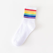 Load image into Gallery viewer, 6 pair Black/White Rainbow Stripes Crew Socks - MoSocks
