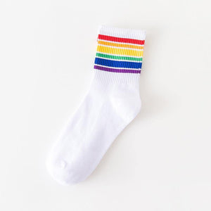 6 pair Black/White Rainbow Stripes Crew Socks - MoSocks