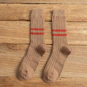 2 Mid Calf Stripe Wool Blend Stylish Comfy Light Socks - MoSocks