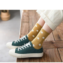 Load image into Gallery viewer, 5 Pair White Polka Dot Cotton Blend Crew Socks - MoSocks
